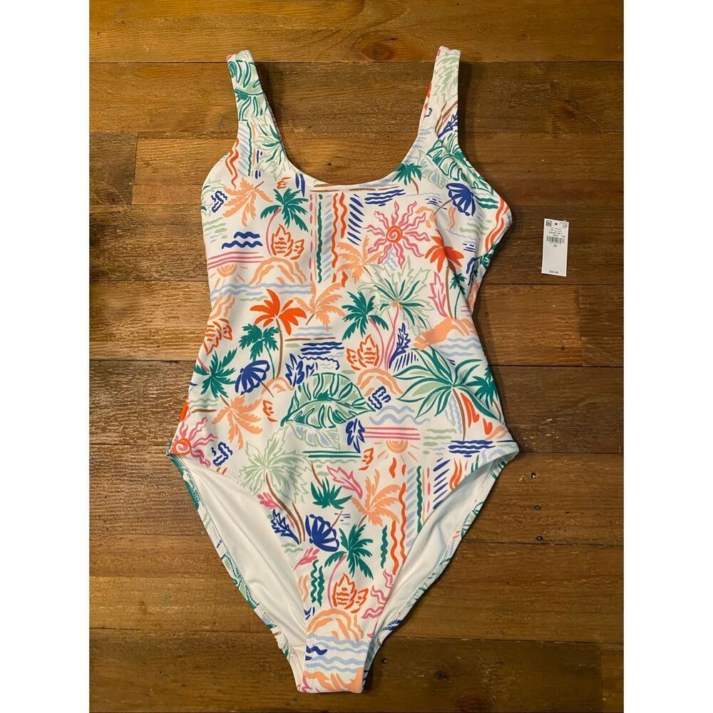 Old Navy XS NWT one piece swimsuit multicolor matte watermelon palm print